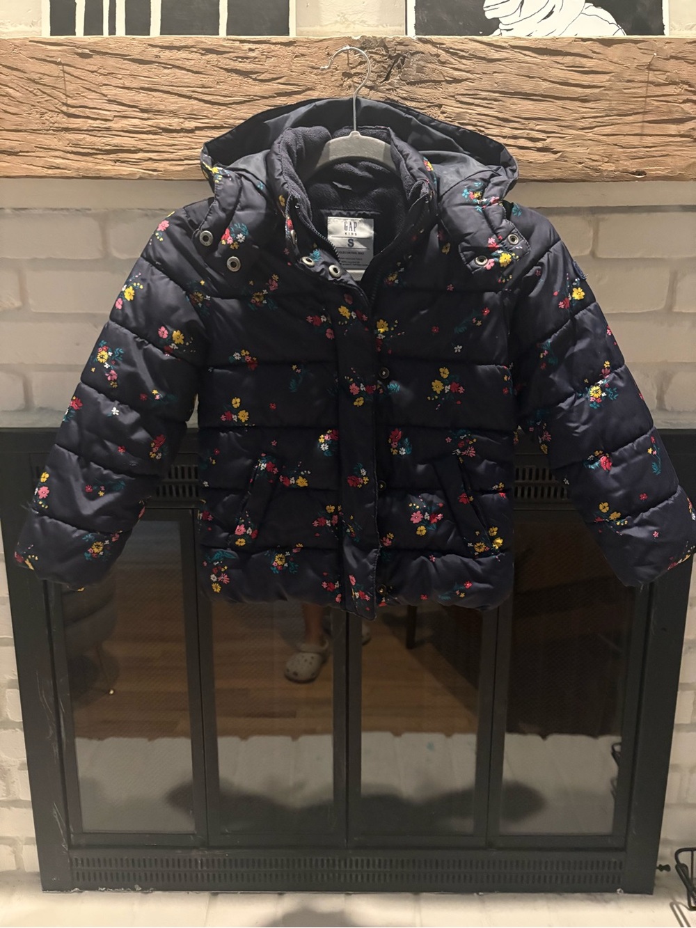 GAP Navy Floral Puffer Jacket with Hood